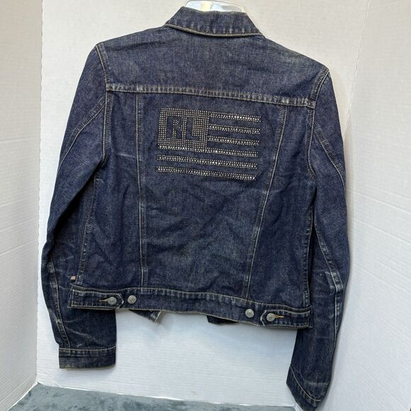 Polo Ralph Lauren Denim Jacket Rhinestone Flag Size Medium - Picture 3 of 12